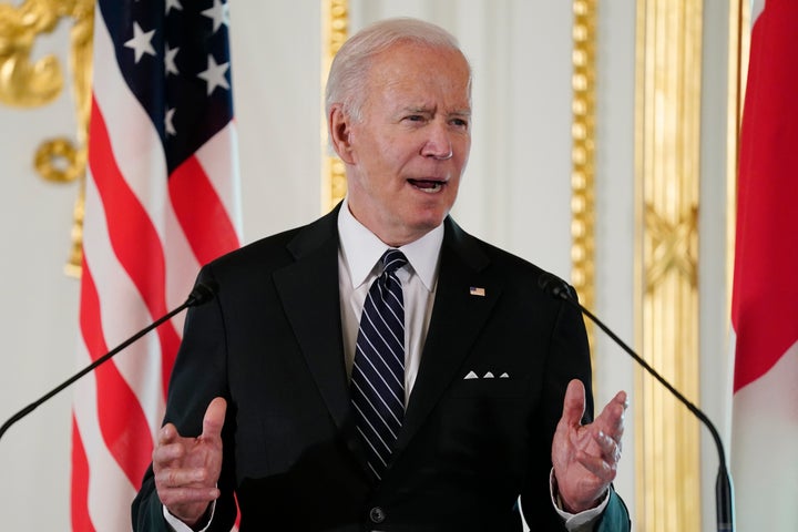 President Joe Biden speaks during a news conference with Japanese Prime Minister Fumio Kishida at Akasaka Palace, on May 23, 2022, in Tokyo.