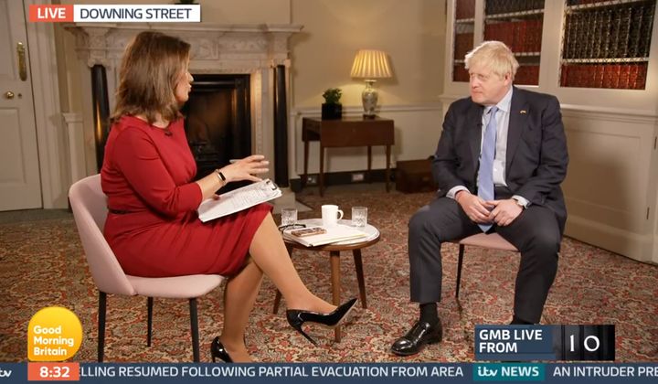 Susanna Reid and Boris Johnson speaking at 10 Downing Street