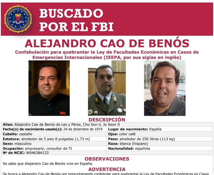Alerta del FBI contra Alejandro Cao de Benós.