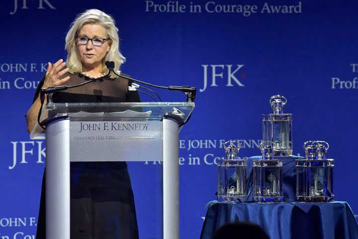 "This sacred obligation to defend the peaceful transfer of power has been honored by every American president — except one,” Rep. Liz Cheney said while accepting the JFK Profile in Courage Award.