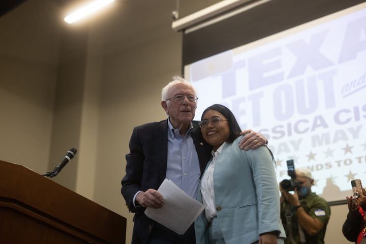 Sen. Bernie Sanders (I-Vt.) campaigns for Jessica Cisneros in San Antonio on May 20. The primary has become a Democratic Party proxy battle.