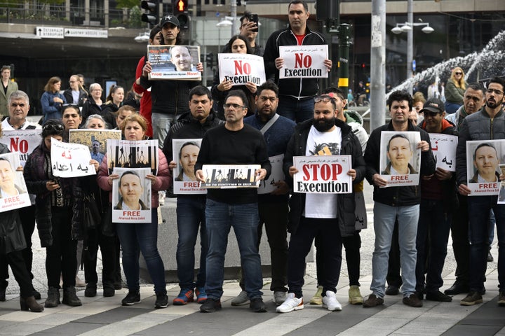 Manifestación de apoyo al doctor e investigador sueco-iraní Ahmadreza Djalali, condenado a muerte en Irán. Estocolmo, Suecia, 14 de mayo de 2022.