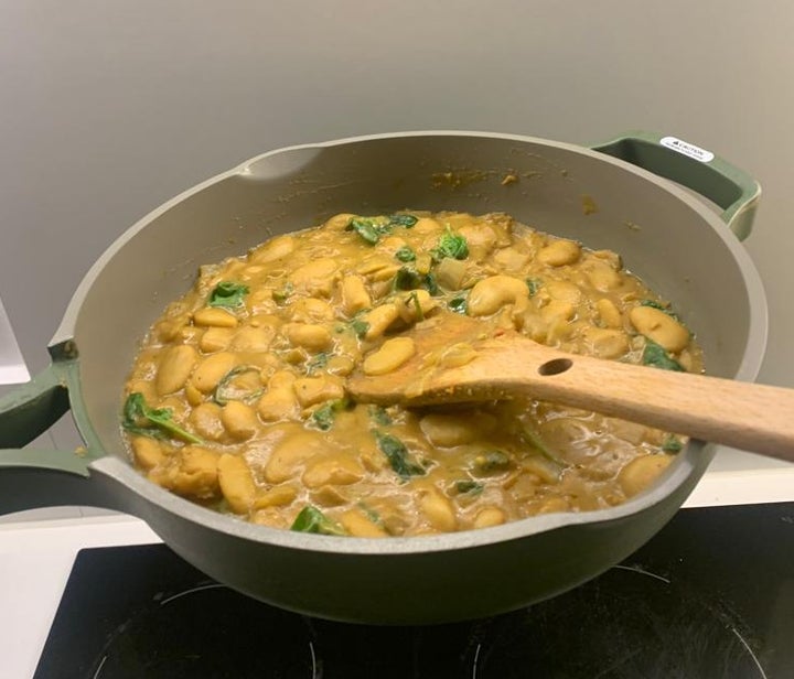 Cooking miso butter beans in my Always Pan