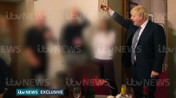 Boris Johnson makes a toast at Lee Cain's leaving party.