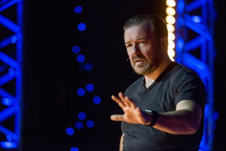 Ricky Gervais on stage during his new comedy show SuperNature