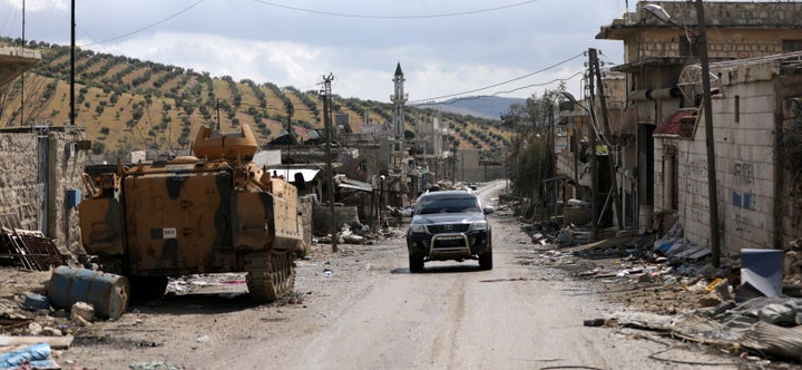 A miltary vehicle is seen in the north east of Afrin, Syria March 15, 2018. REUTERS/Khalil Ashawi