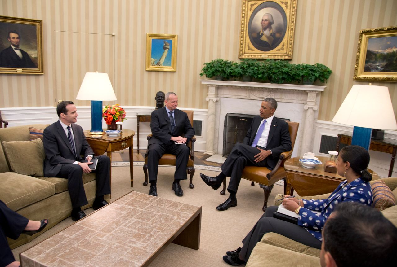 McGurk (far left) in 2014 with President Barack Obama. He has worked on the Middle East for four presidents since 2004 — a period during where the U.S. has often made deadly, destabilizing mistakes in the region.