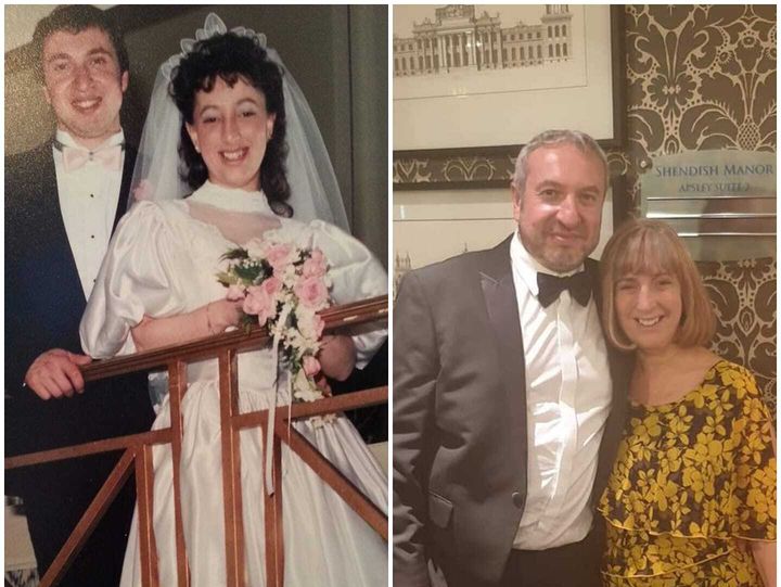 Eliot and Helen on their wedding day (left) and more recently.