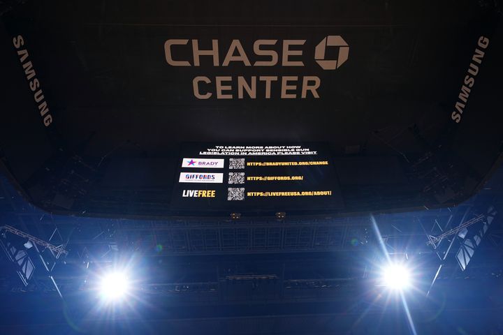 The Golden State Warriors flashed links for gun control legislation on their Jumbotron ahead of Game 5 of the 2022 Western Conference Finals on Thursday.