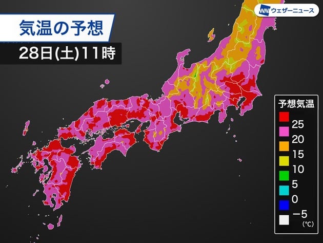 気温の予想 28日(土)11時