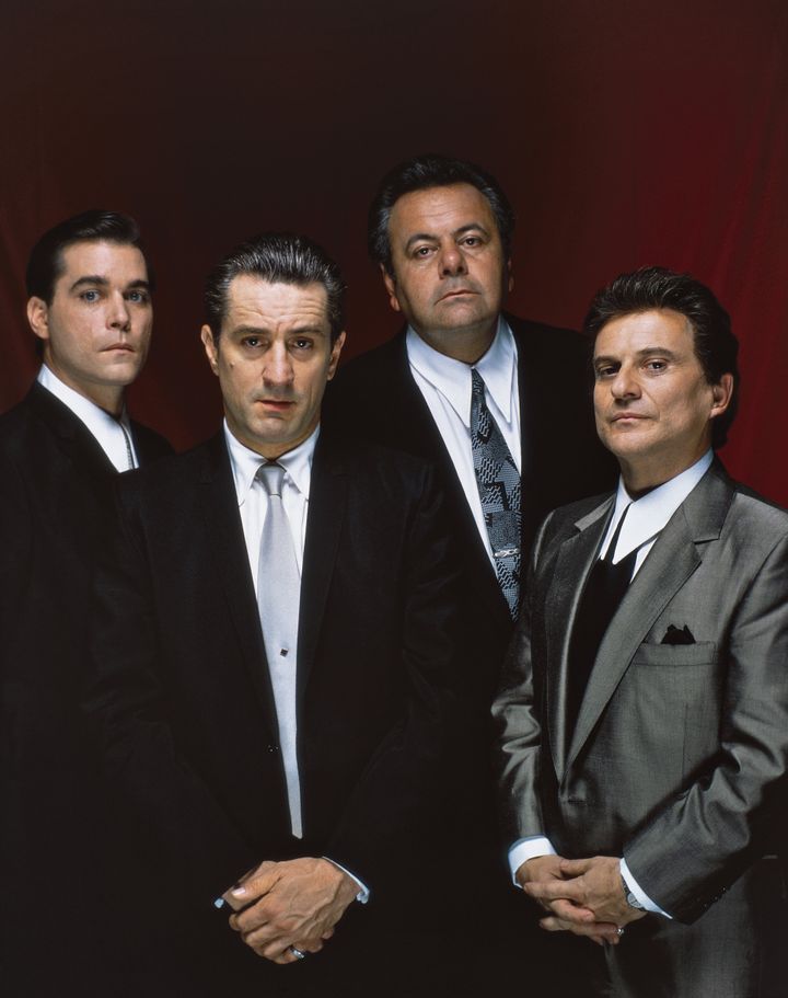 (L-R) Ray Liotta, Robert de Niro, Paul Sorvino and Joe Pesci on the set of Goodfellas written and directed by Martin Scorsese. (Photo by Sunset Boulevard/Corbis via Getty Images)