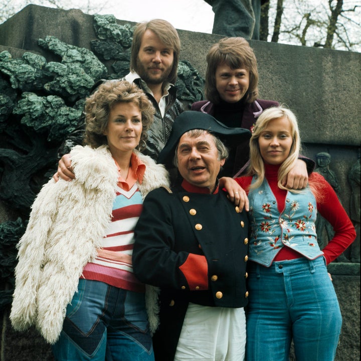 An actor playing Napoleon (centre) poses with ABBA in 1974. Wow. 