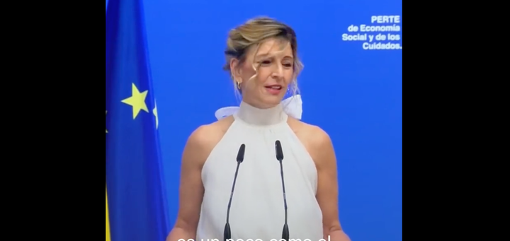 Yolanda Díaz, vicepresidenta segunda y ministra de Trabajo, en un acto en Moncloa.