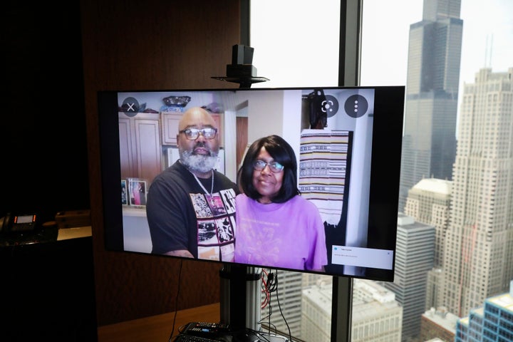 3 Women Found Dead In Chicago Senior Living Home Amid Heat Wave A Monitor Displays An Image Of Weldarin Jackson, Sr., And His Mother, Janice Reid, One Of Three Senior Victims Who Were Killed In The Rogers Park Building Where Residents Complained Of Heat, Attorney Larry R. , In The Office Of Jr. ., Tuesday, May 24, 2022, In Chicago.