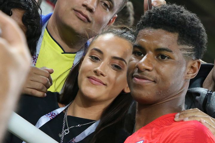 Marcus Rashford and his now fiancée Lucia Loi at the 2018 Fifa World Cup.
