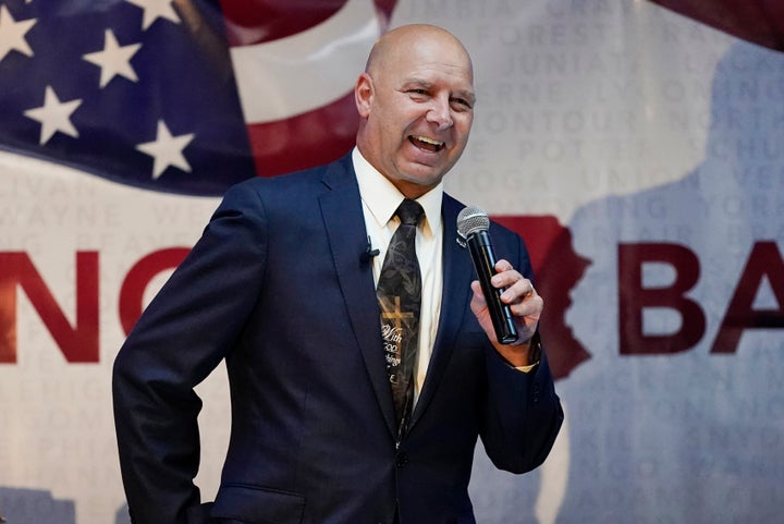 State Sen. Doug Mastriano, R-Franklin, a Republican candidate for Governor of Pennsylvania, speaks at a primary night election gathering in Chambersburg.