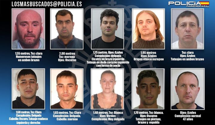 Los 10 fugitivos más buscado en España, en una ficha de la Policía.