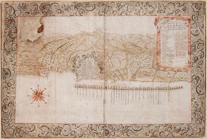 Χειρόγραφος πίνακας πολιορκία Χάνδακα (τιμή εκτίμησης 20.000 - 30.000 ευρώ). 