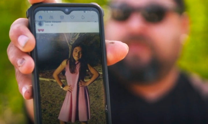 In this image from video, Javier Cazares shows a picture of his daughter, Jackie Cazares, on May 26, 2022, in Uvalde, Texas. Jackie, 9, was among the 19 children and two teachers killed during a mass shooting at Robb Elementary School on Tuesday.