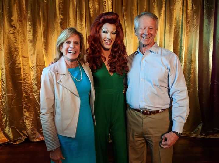 The author with their parents after a drag performance in Los Angeles.