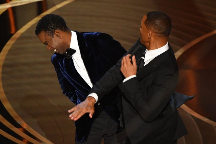 Will Smith slaps Chris Rock onstage during the 94th Oscars at the Dolby Theatre on March 27.