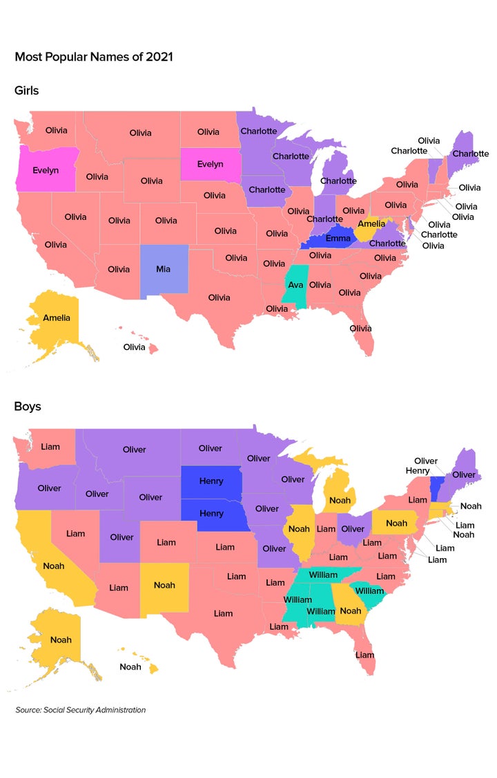 Common Baby Names Map These Were The Most Popular Baby Names In Every State In 2021 ...