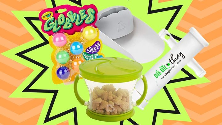 Make life a toddler a little less chaotic with this pack of squishy bouncy-balls that are also residue-free, this faucet-extender that helps small hands reach the water, a bug bite suction tool and a no-spill snack cup.