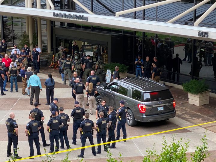 Emergency personnel respond to a shooting at the Natalie Medical Building in Tulsa, Oklahoma on Wednesday.