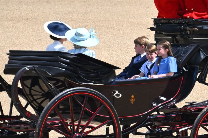 The Duchess of Cambridge and Duchess of Cornwall rode alongside George, Louis and Charlotte. 