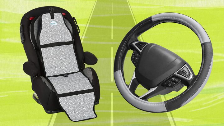 A Carats baby car seat cooler and an absorbent steering wheel cover.