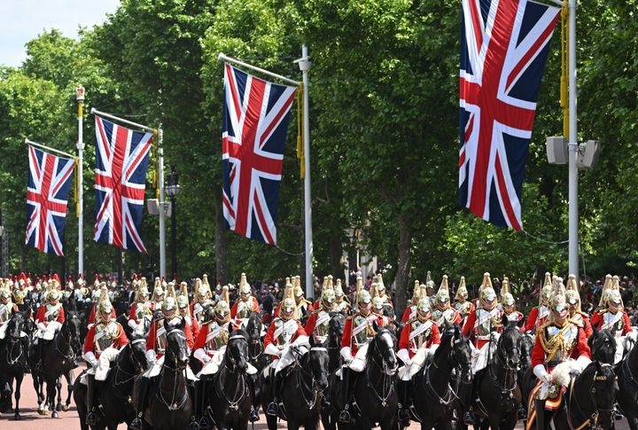 The Household Cavalry ride down the Mall during the Trooping the Colour parade on June 2. 