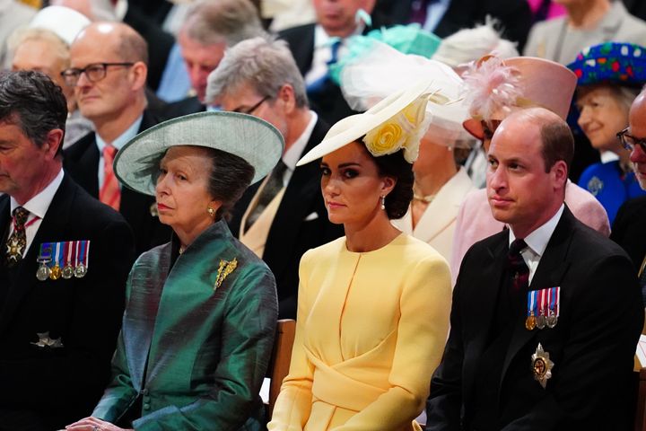 Princess Anne seated alongsid the Duke and Duchess of Cambridge on June 3 in London. 