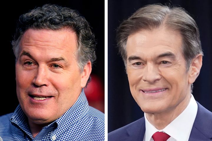 Pennsylvania Republican Senate candidates David McCormick, left, and Mehmet Oz during campaign appearances in May 2022 in Pennsylvania. McCormick conceded the Republican primary in Pennsylvania for U.S. Senate to Oz, ending his campaign on Friday, June 3, as he acknowledged an ongoing statewide recount wouldn't give him enough votes to make up the deficit. (AP Photo/File)