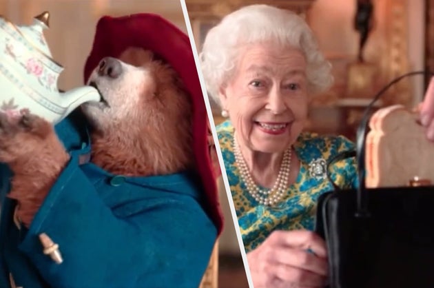 Paddington Bear has tea with the Queen