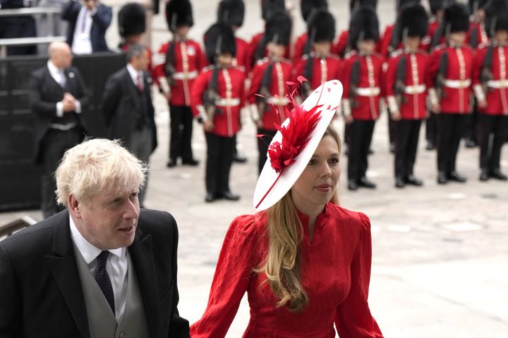 Boris Johnson and his wife Carrie arriving for the National Service of Thanksgiving at St Paul's Cathedral