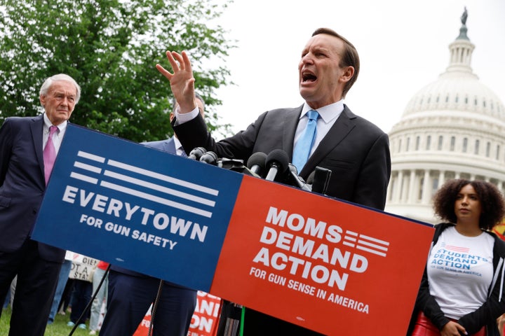 Sen. Chris Murphy speaks during a rally with fellow Senate Democrats and gun control advocacy groups outside the U.S. Capitol on May 26 in Washington, D.C.