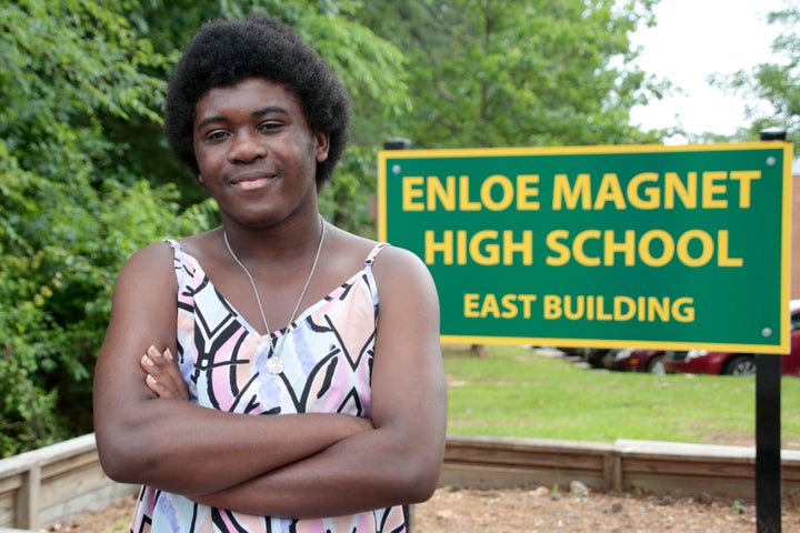 Graduating senior from Enloe High School Malika Mobley has concerns about proposed increases in police presence in schools following the recent Texas school shooting, Thursday, June 3, 2022, in Raleigh, N.C. To reassure students and educators following the mass shooting at a Texas elementary school, districts around the country pledged to boost security measures and increased the presence of law enforcement on campus. (AP Photo/Chris Seward)