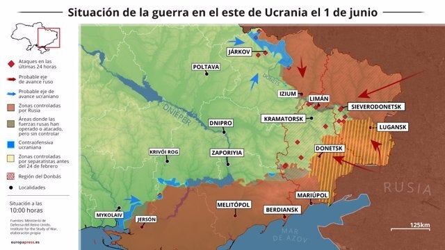 Mapa con los últimos movimientos y ataques en el frente este del conflicto.