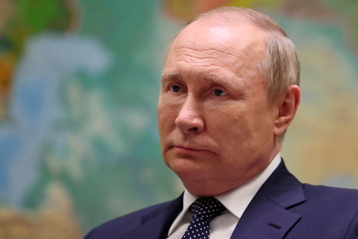 Russian President Vladimir Putin speaks during his interview with the Russia-1 TV channel in the Bocharov Ruchei residence in the Black Sea resort of Sochi, Russia, on June 3, 2022.