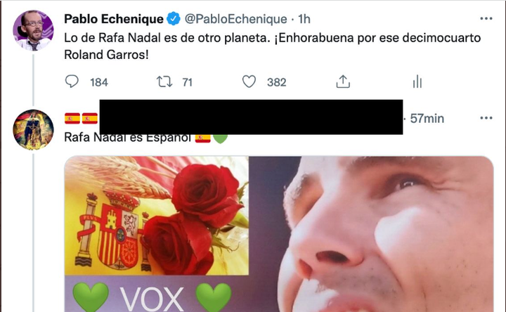 El tuit al que respondió Pablo Echenique.
