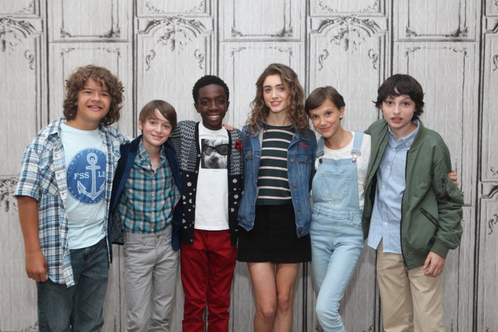 “Stranger Things” stars Gaten Matarazzo, Noah Schnapp, Caleb McLaughlin, Natalia Dyer, Brown and Finn Wolfhard in 2016.