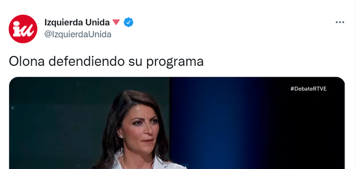 Captura de pantalla del tuit de IU.