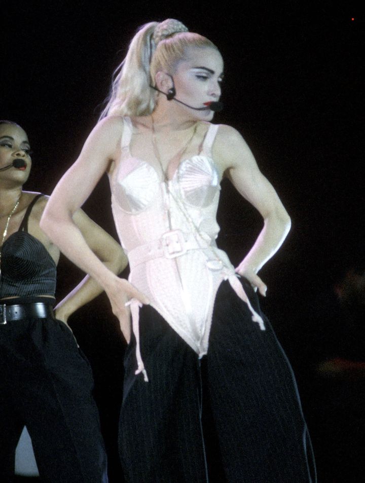 Madonna on her Blond Ambition tour, which was documented in the film In Bed With Madonna