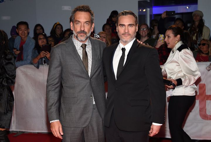 Director Todd Phillips and actor Joaquin Phoenix attend a premiere for "The Joker" at the Toronto International Film Festival on Sept. 9, 2019. 