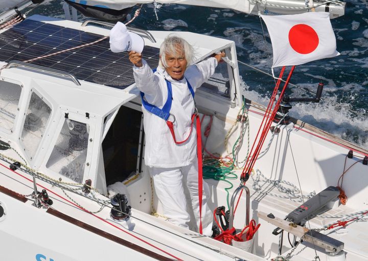 Kenichi Horie, 83, finished his journey across the Pacific Ocean on Saturday.