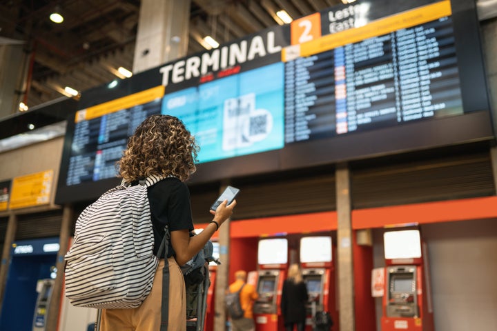 Woman, Back, Cellphone, Bag, Airport, Control Panel