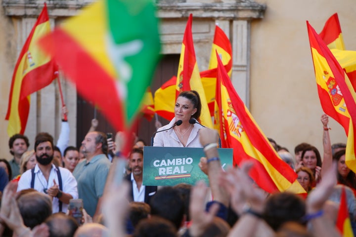 Macarena Olona, candidata de Vox a la presidencia de Andalucía, en un mitin en Córdoba.