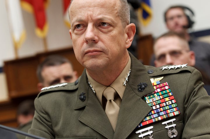 Marine Gen. John Allen, the top U.S. commander in Afghanistan, testifies on Capitol Hill in Washington on March 20, 2012. A former high-ranking U.S. ambassador admitted Friday, June 3, 2022, to illegal foreign lobbying on behalf of Qatar after demanding that prosecutors tell him why Allen, a retired four-star general who worked with him on the effort, has not been charged.
