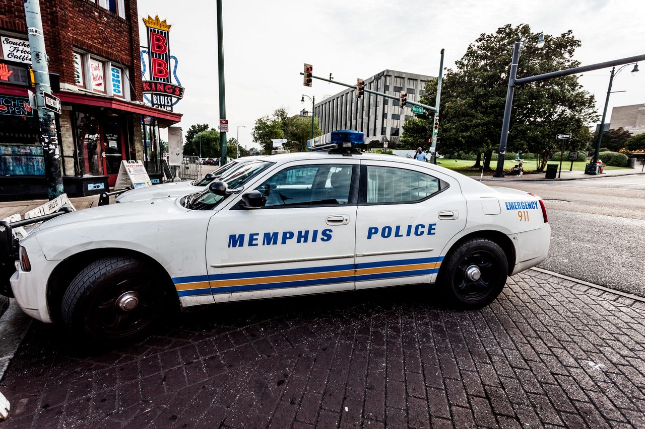 A Memphis police car parked on Beale Street.