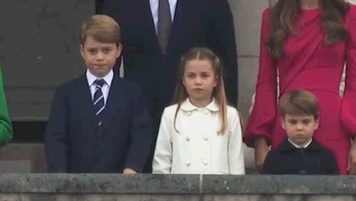 Princess Charlotte and Prince George on the Buckingham Palace balcony Sunday during the last day of Queen Elizabeth II's Platinum Jubilee.